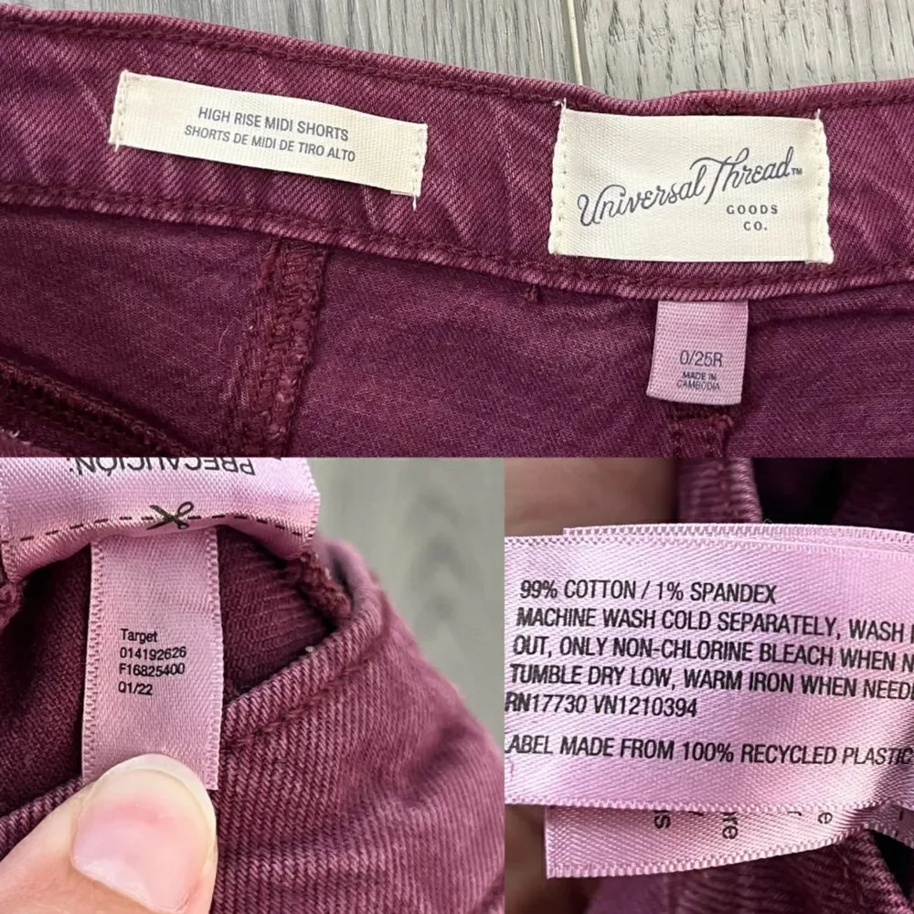 Target Womens Size 25 Purple Cotton High Rise Midi Denim Jean Shorts Pintuck